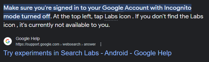 Solution if google search labs is not shown